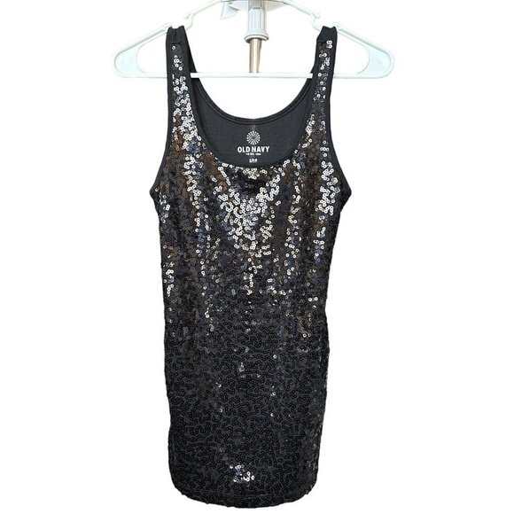 Sequins Black Tank Top, Old Navy, Size Small Petite, Sequins Front, #A1195 - Picture 1 of 2